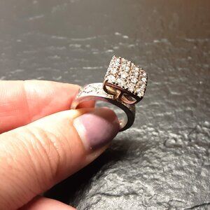 Swarovski Silver Tone Ring with Clear Crystal Square Cluster